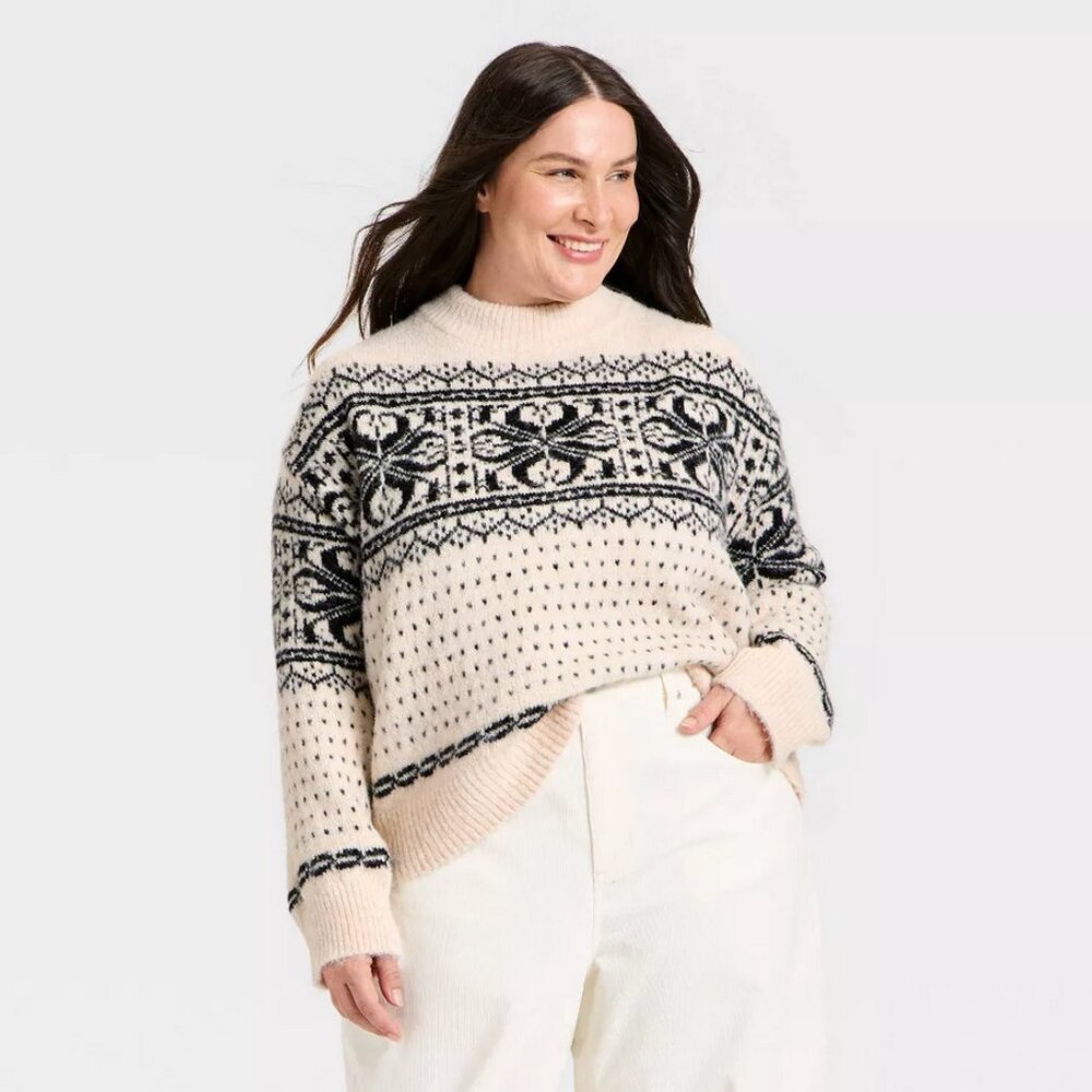 Women's Cozy Alpine Snowflake Crewneck Pullover Sweater